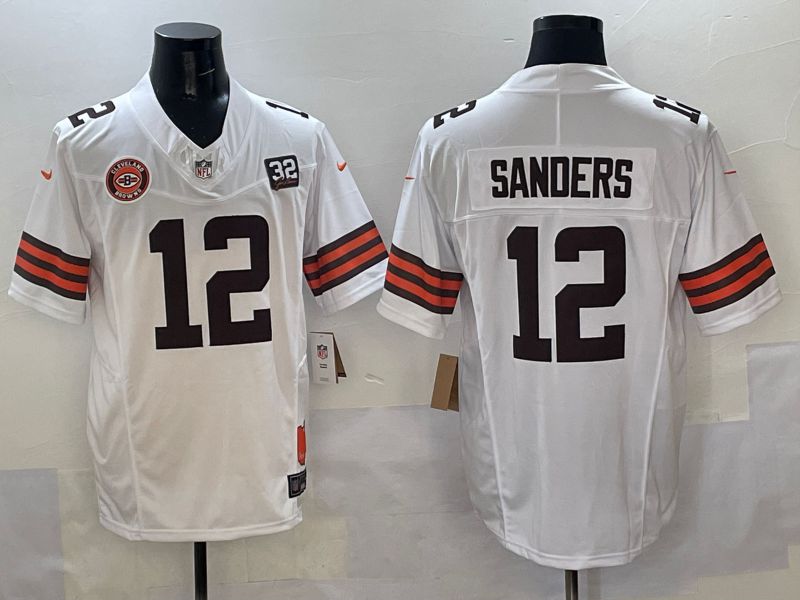 Men 2025 Cleveland Browns #12 Sanders White Throwback Three generations Nike Limited NFL Jersey style 3->chicago white sox->MLB Jersey